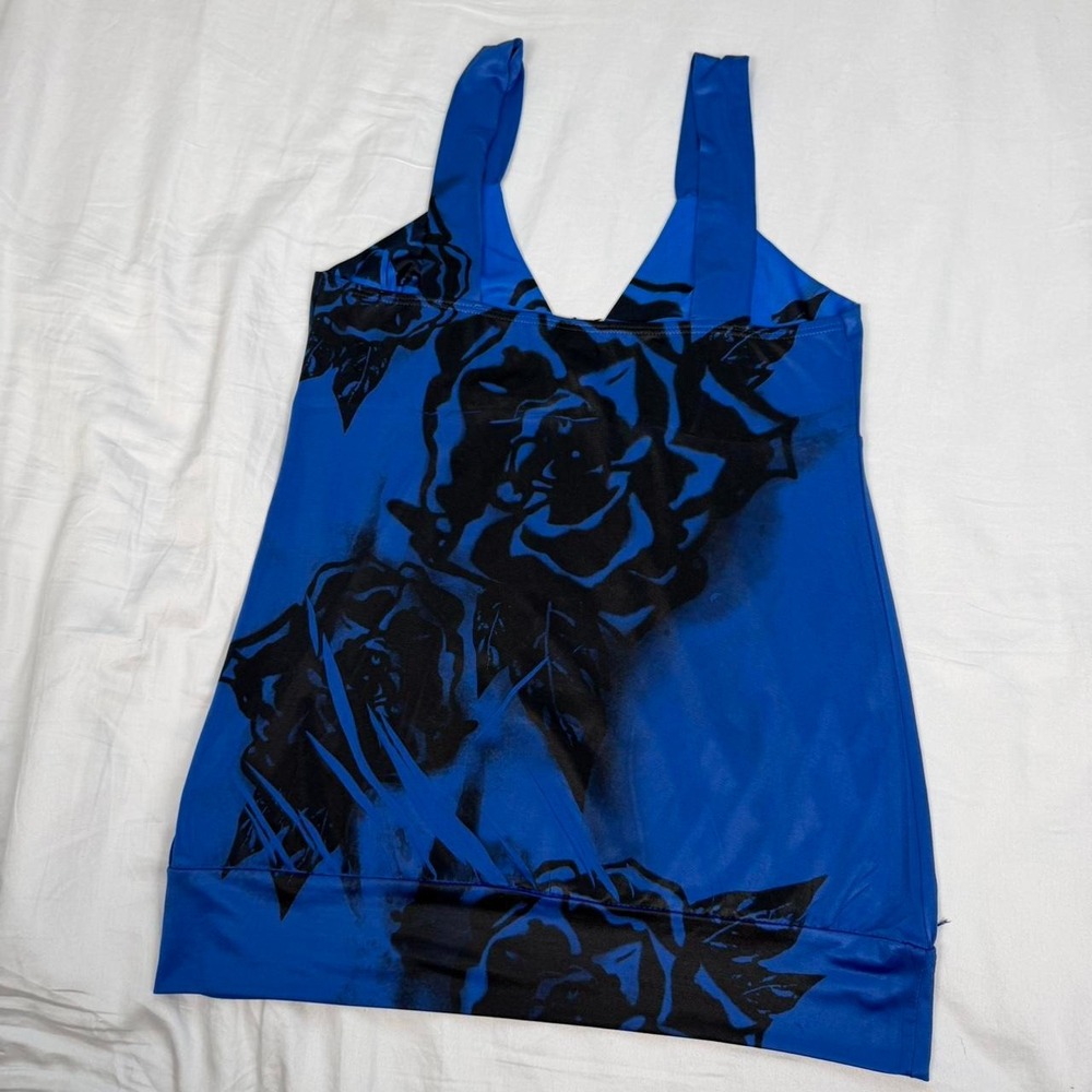 Vintage y2k Rue 21 blue & black floral fairy grunge babydoll tank top - Picture 7 of 7